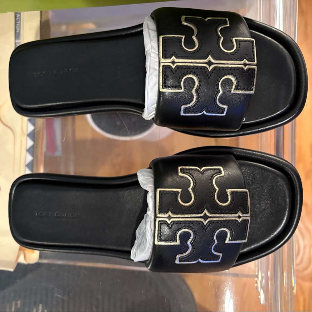 Tory Burch Black Sandals with Gold Accents